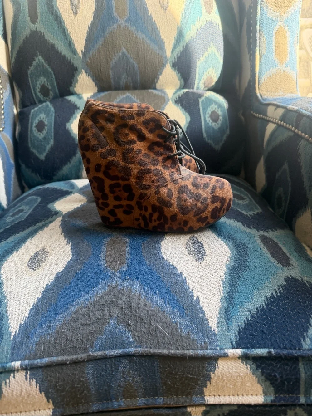 Leopard Print Lace-Up Ankle Booties - Brown